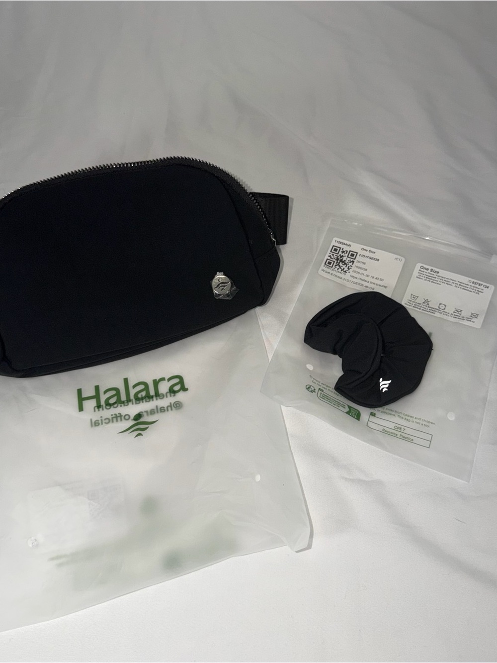 NWT Halara Black Belt Bag/Fanny Pack + Matching Scrunchie Set NWT